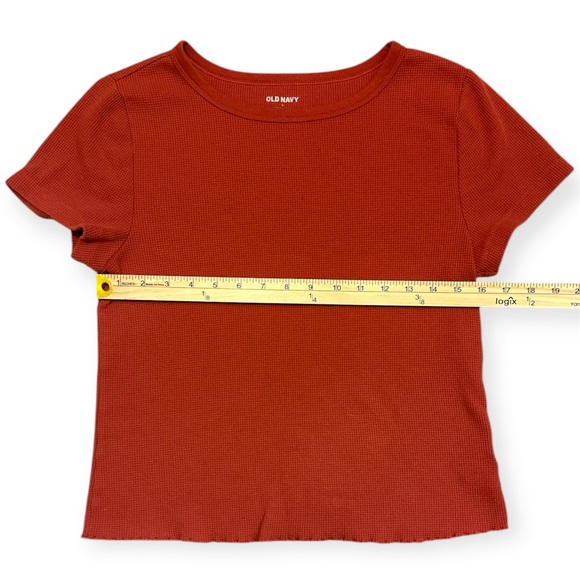 Old Navy Rib Knit Short Sleeve T-Shirt Ruffled Hem Women’s L Rust Orange - Picture 3 of 6